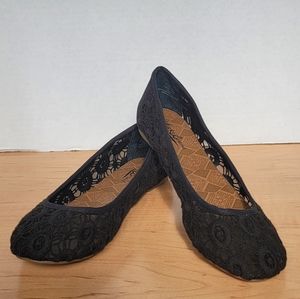Lucky Brand Edmonda Black Lace Flats Round Toe Flat Ballerina Size 7